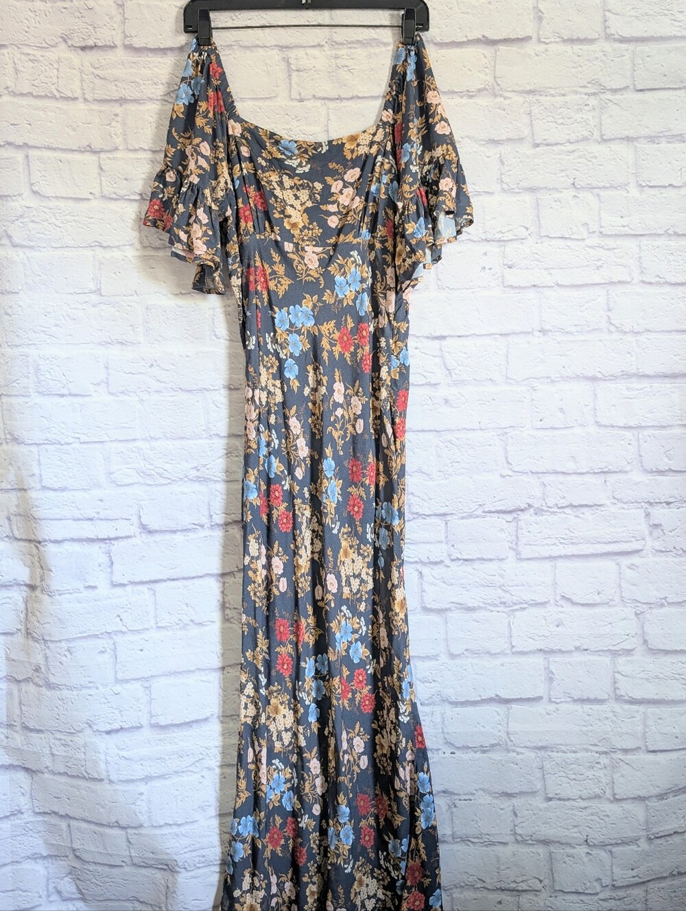 SPELL Flora Midi Dress S Mystic Blue Floral Print Flutter Sleeve Boho Resortwear - Picture 4 of 8